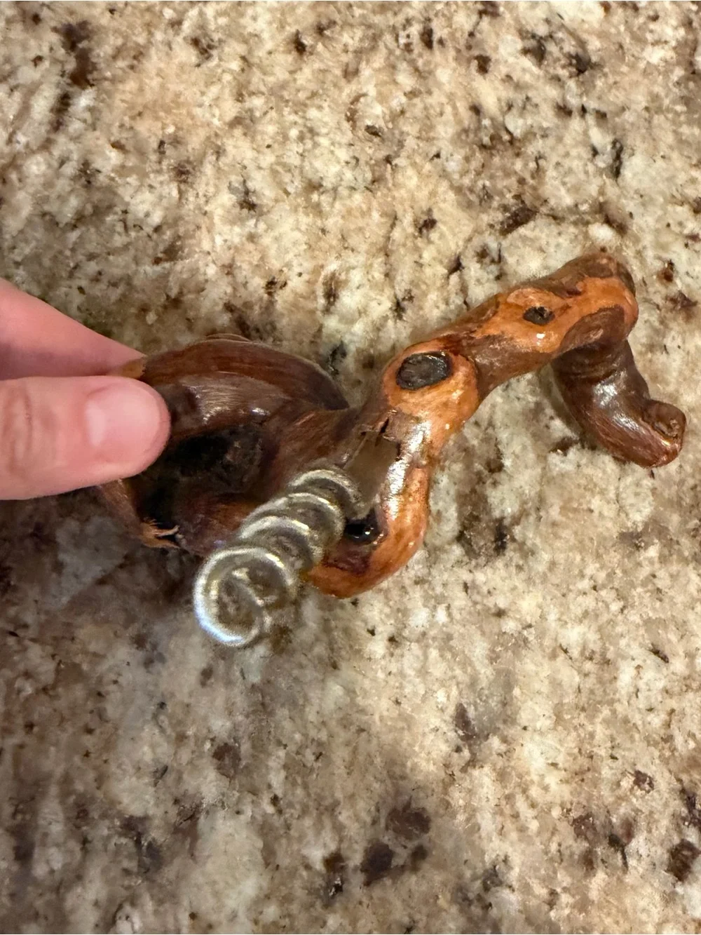 Vintage Burl Root Dark Wood Wine Corkscrew Primitive Rustic Folk Art Barware